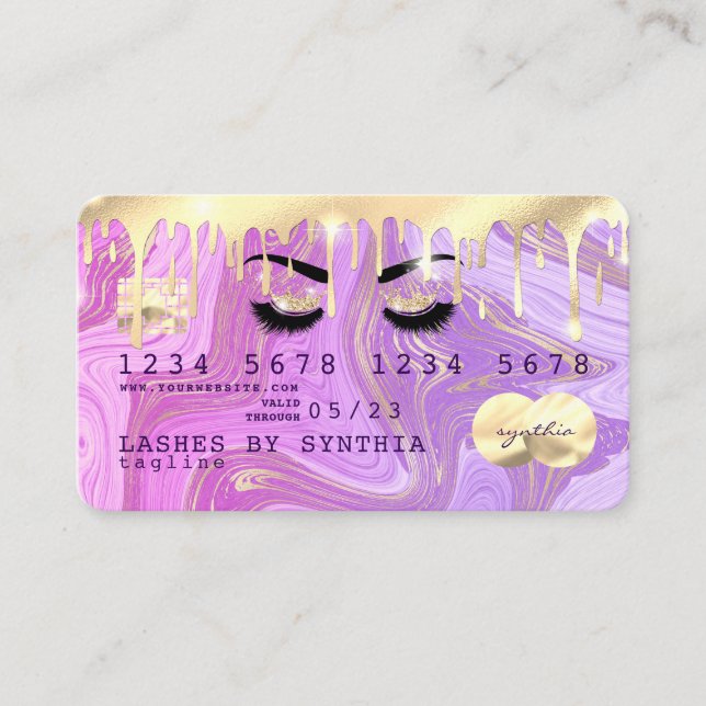 carte de crédit pastel violet or rose gouttes marb (Devant)