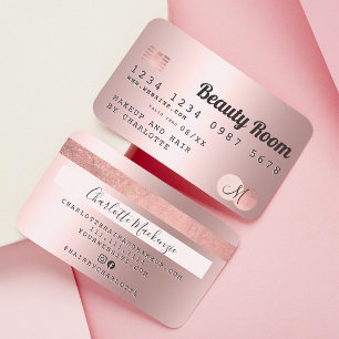 Carte de crédit rose or métal beauté monogramme