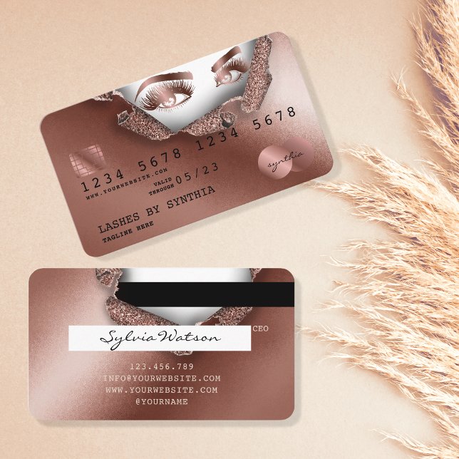 Carte de crédit Rose stylisé Gold Long Lash papier (Créateur téléchargé)