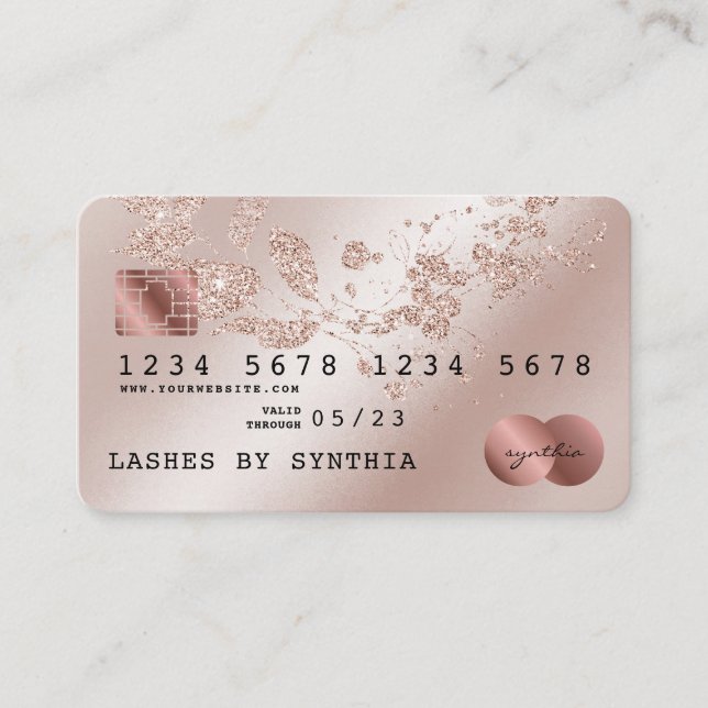 Carte de crédit Stylisé Rose or brillant Floral (Devant)