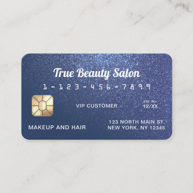 Carte de crédit unique Sparkly Navy Parties scinti (Devant)