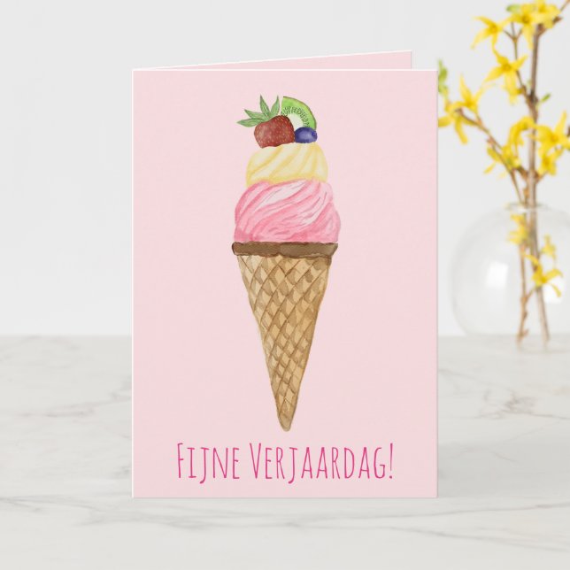 Carte de crème glacée Hollandaise Anniversaire (Fleur jaune)