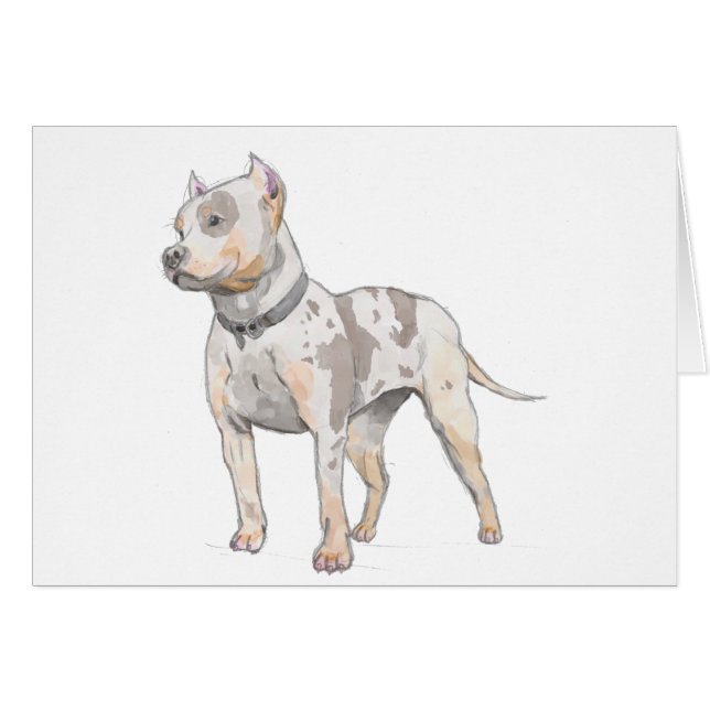 Carte de croquis d'aquarelle de chien de pitbull (Devant horizontal)