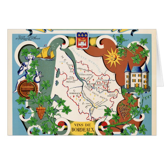 Carte de cru de Bordeaux, France (Devant horizontal)