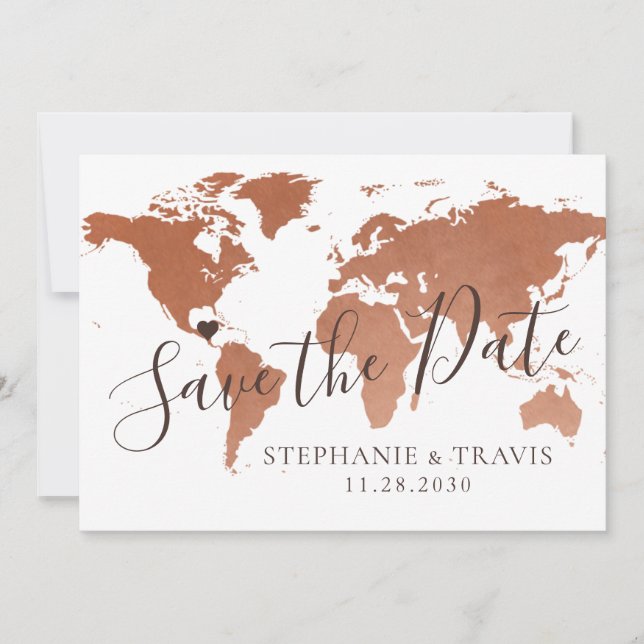 Carte de cuivre Destination Mariage Enregistrer la (Devant)