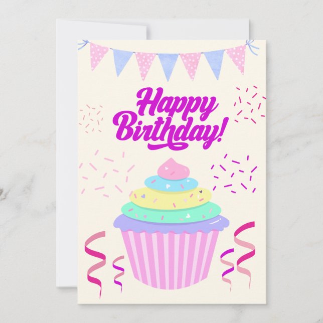 Carte de Cupcake d'anniversaire minimaliste amusan (Devant)