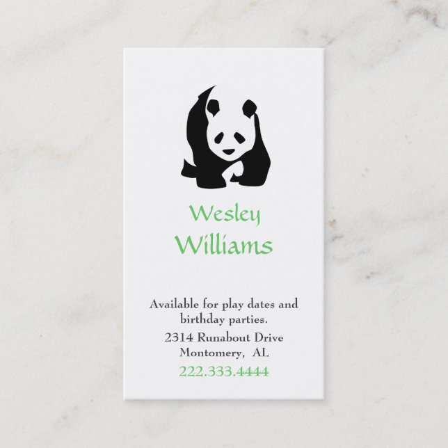 Carte de date de jeu d'enfants d'ours panda (Devant)