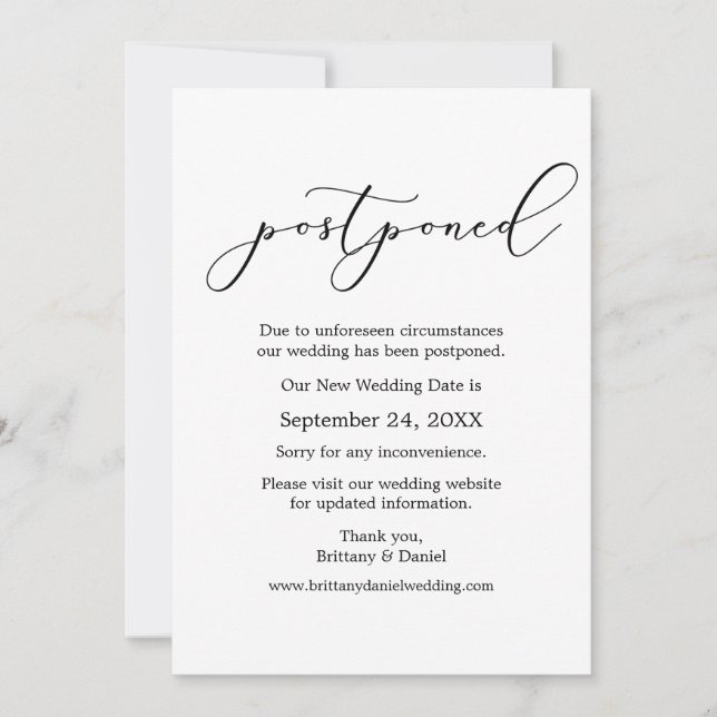 Carte de date Mariage reportée de la calligraphie  (Devant)