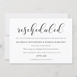 Carte de date mariage reprogrammée simple et éléga