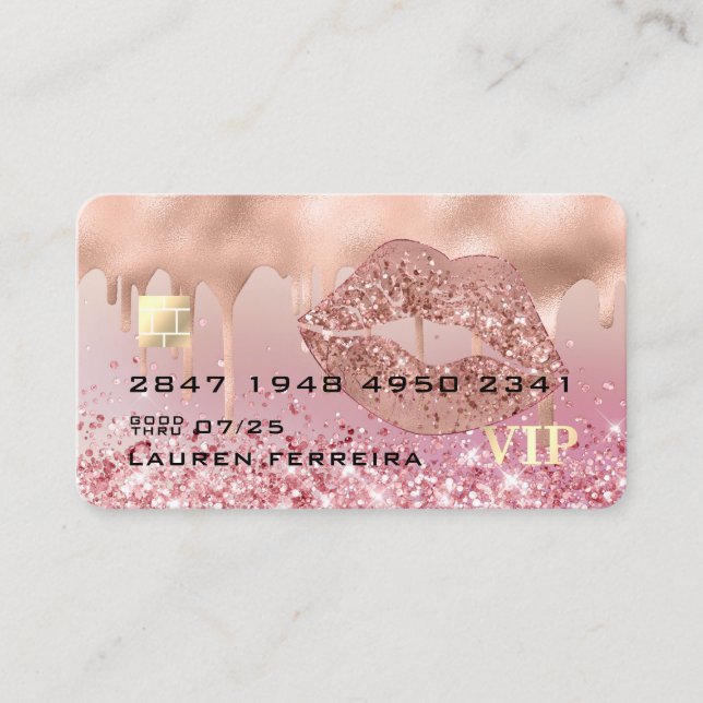 Carte de débit moderne Rose Gold Lips Faux (Devant)
