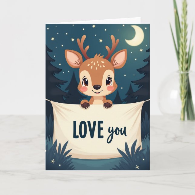 Carte de déclaration d'amour au faon mignon (Devant)