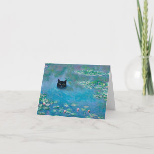 Carte de découpage de nage de chat noir dans les n