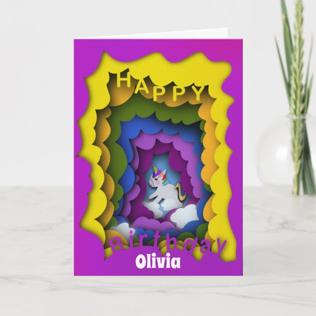 Carte de découpe en papier arc-en-ciel Unicorne (Devant)