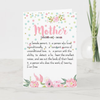 Carte de définition mère - cadeau de la fête des m