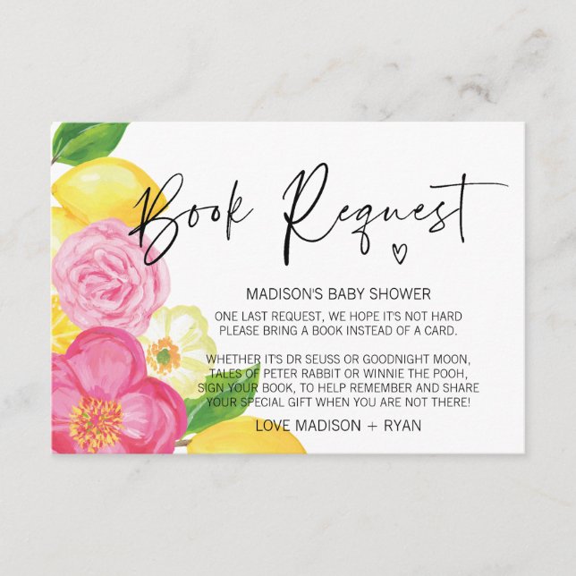 Carte de demande de Baby shower de citron rose (Devant)