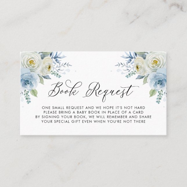 Carte de demande de Baby shower Floral Bleu & Blan (Devant)