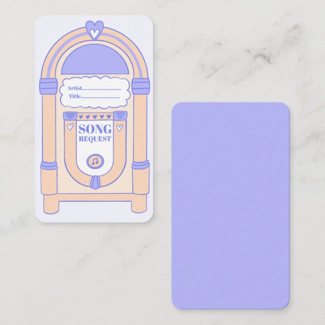Carte de demande de chanson pour Jukebox de soirée (Devant / Derrière)