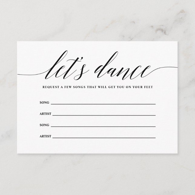 Carte de demande de chansons de danse (Devant)