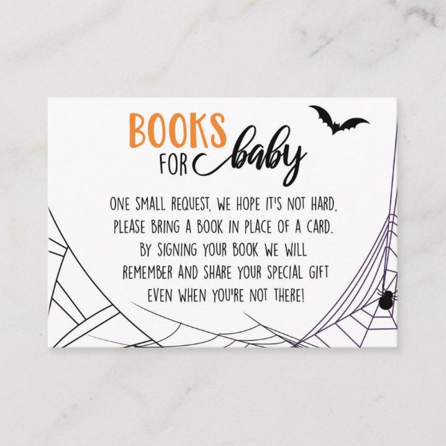 Carte de demande de livre pour Baby Shower Hallowe (Devant)