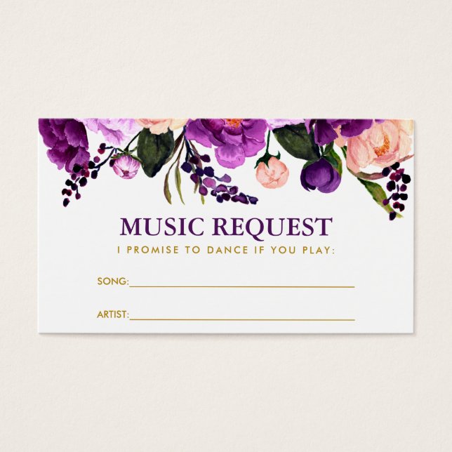 Carte de demande de musique Mariage violet Floral  (Devant)