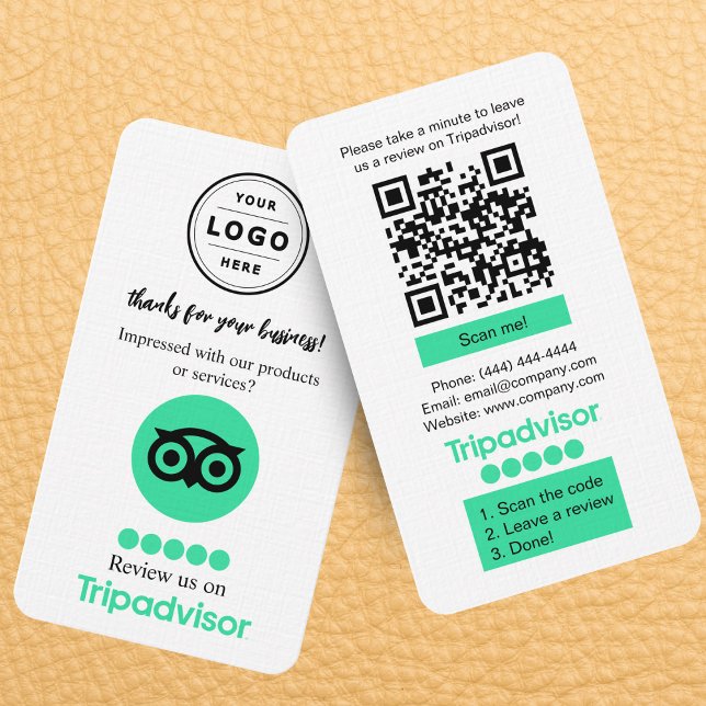 Carte de demande de révision TripAdvisor avec code (Tripadvisor review request card with QR code and company logo that you can personalize)