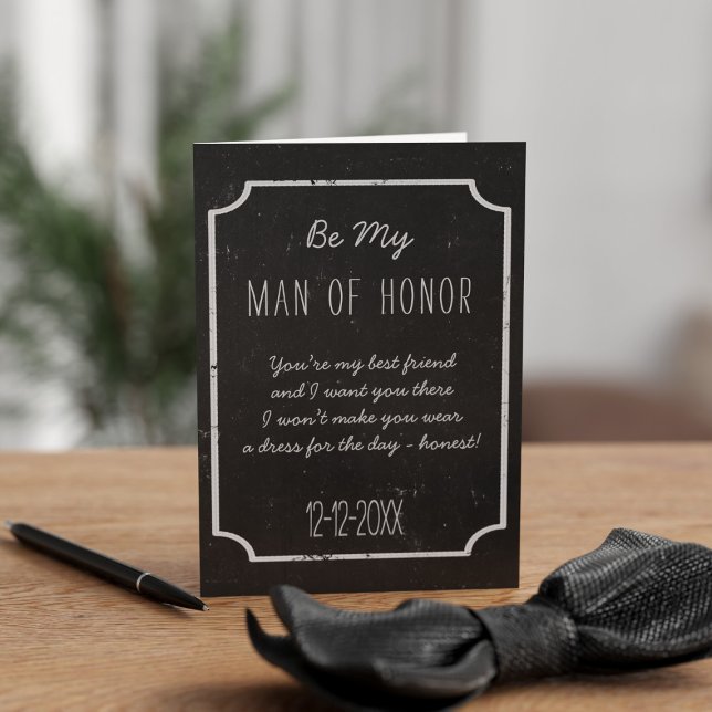 Carte de demande de témoin de mariage au tableau n (A rustic chalkboard vibe for your Man of Honor. Just add his name, a message and your wedding date)