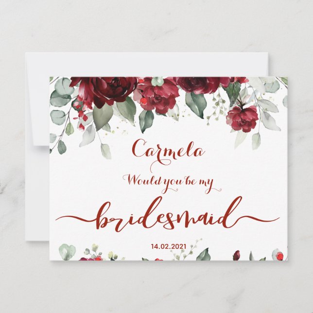 Carte de demande demoiselle d'honneur pour mariage (Devant)