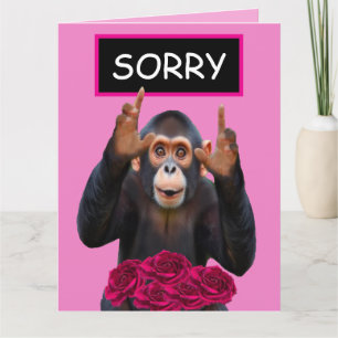 Carte de demande pardon Singe drôle & Roses
