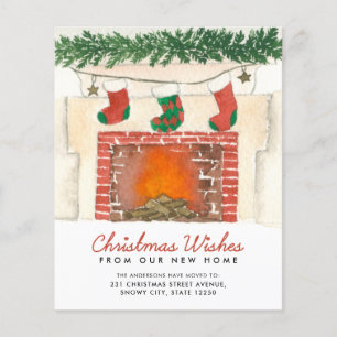 Carte de déménagement de Noël de la cheminée budgé