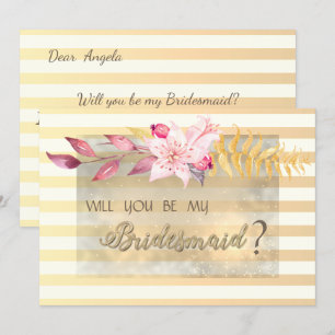 Carte de demoiselle d'honneur à fleurs rayées chic