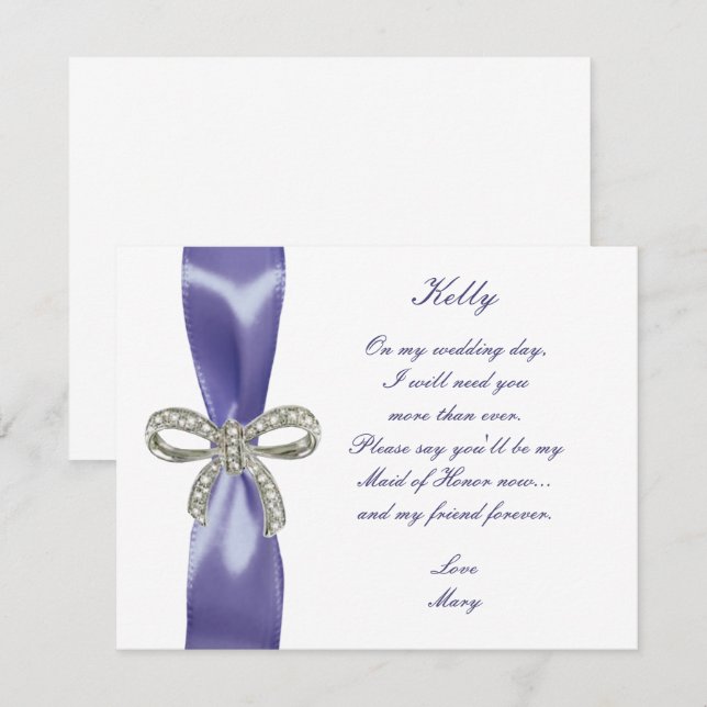 Carte de Demoiselle d'Honneur à l'Arc Bleu Violet  (Devant / Derrière)
