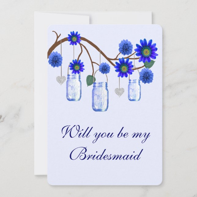 Carte de Demoiselle d'Honneur Fleurs Bleues dans u (Devant)