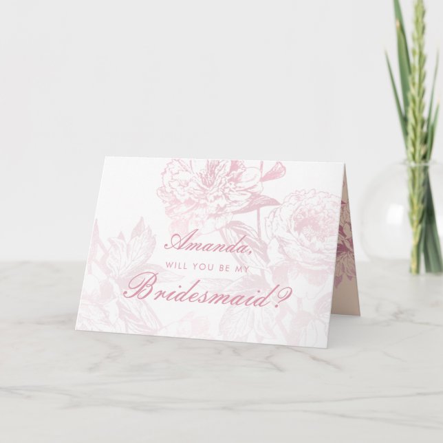 Carte de demoiselle d'honneur florale rose gold ro (Devant)