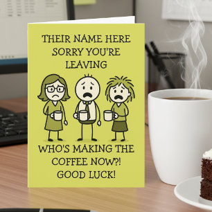 Carte de départ drôle à thème café pour collègue