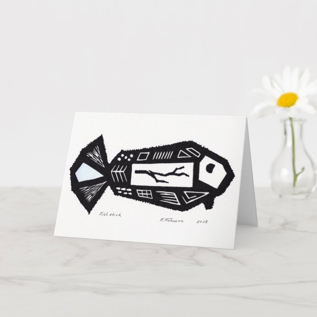 Carte de design de linocut de bâtonnet de poisson (Petite plante)
