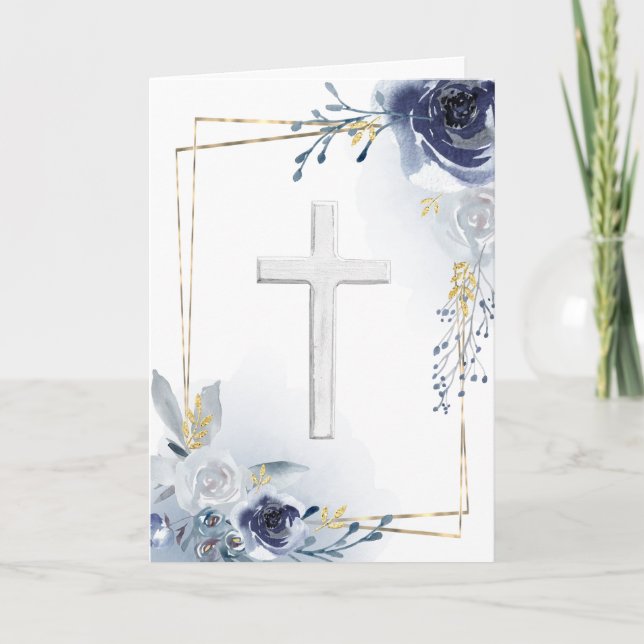 Carte de design floral bleu poussiéreux (Devant)