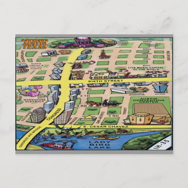 Carte de dessin du centre-ville d'Austin au Texas (Devant)
