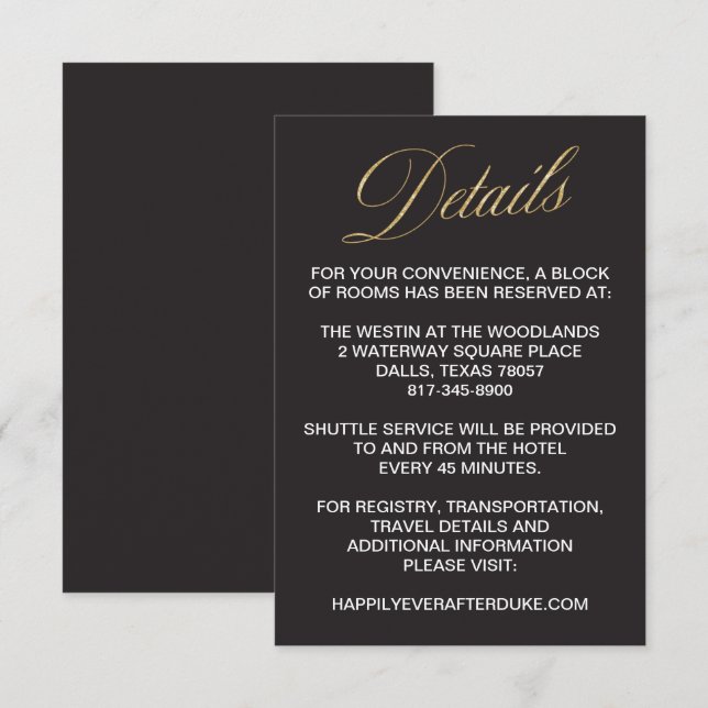 Carte de détail de mariage du Nouvel An élégant or (Devant / Derrière)