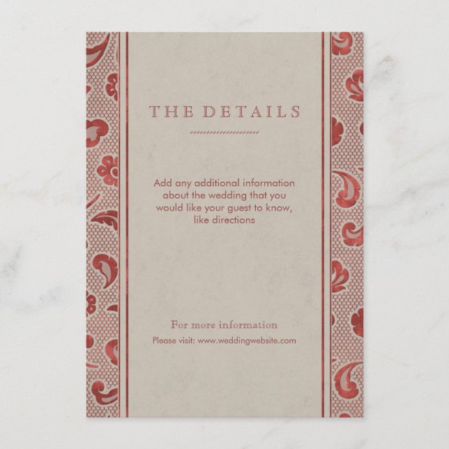 Carte de détail du mariage campagnard rustique en  (Devant)