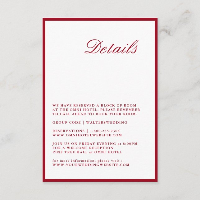 Carte de détail Mariage rouge de calligraphie mode (Devant)