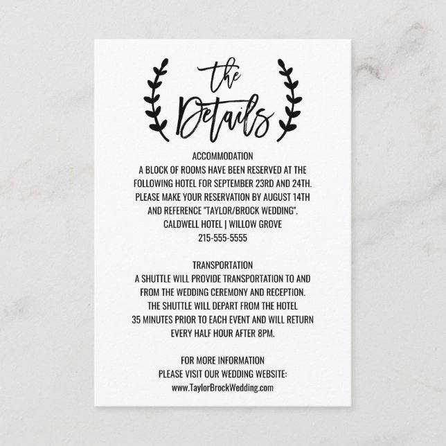 Carte de détails Chic White Black Olive Branches (Devant)