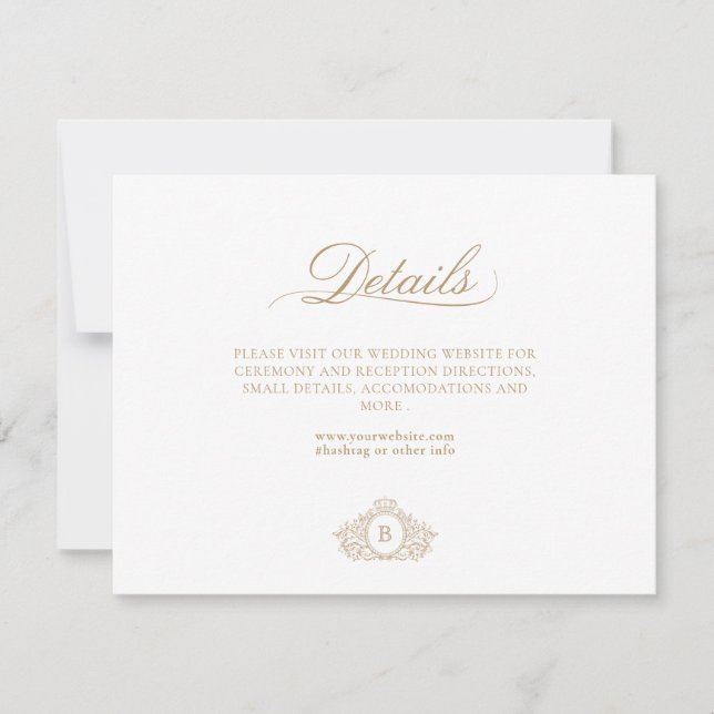 Carte de détails Classic Luxe Gold et White Monogr (Devant)
