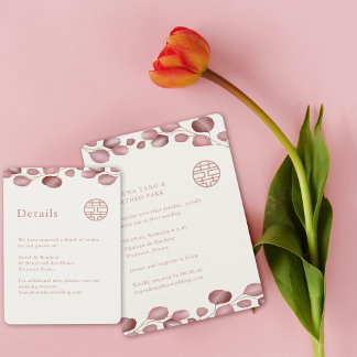 Carte de détails de double bonheur aux feuilles ro