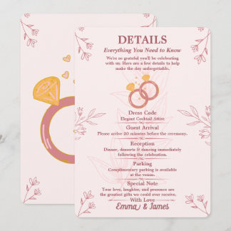 Carte de détails de fiançailles florale rose édita