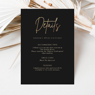 Carte de détails de la fête d'anniversaire des 40 