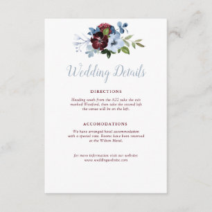 carte de détails de la mariage à fleurs bleues bor