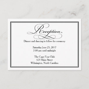 Carte de détails de la réception de mariage noir e