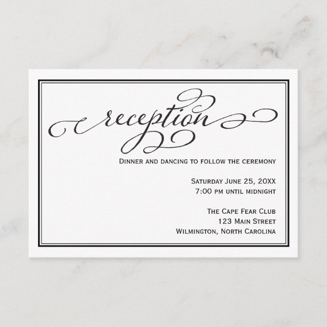 Carte de détails de la réception de mariage noir e (Devant)