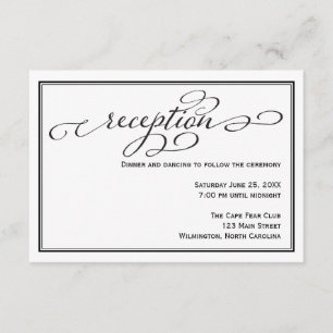 Carte de détails de la réception de mariage noir e