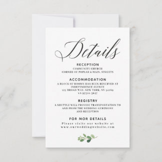 Carte de détails de mariage